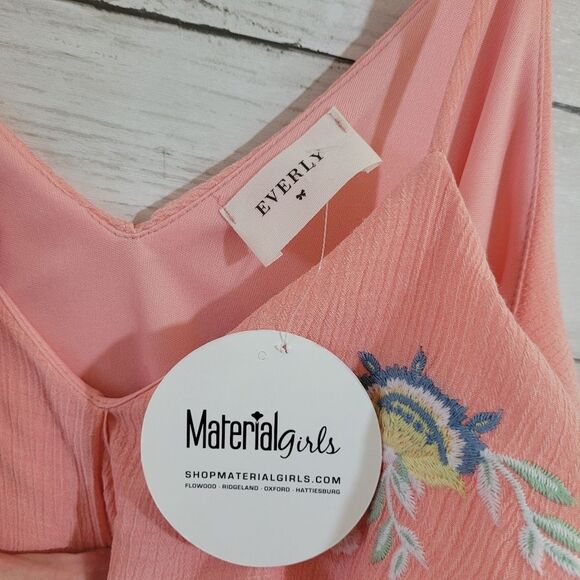 Everly Ruffle Semi-Sheer Lightweight Sun Dress Chiffon Embroidered Floral Size S - Picture 8 of 9